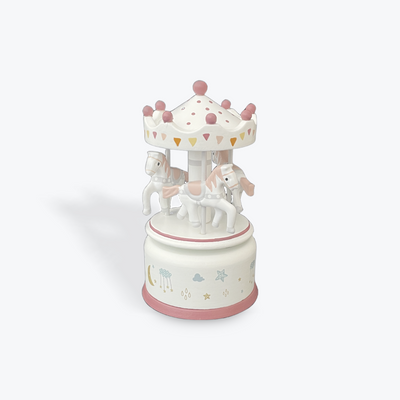 Wooden Horse Music Carousel Small White/Pink