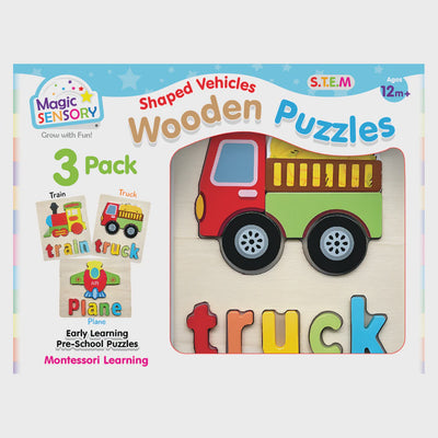 Magic Sensory - Shaped Vehicles Wooden Puzzles 3 pack