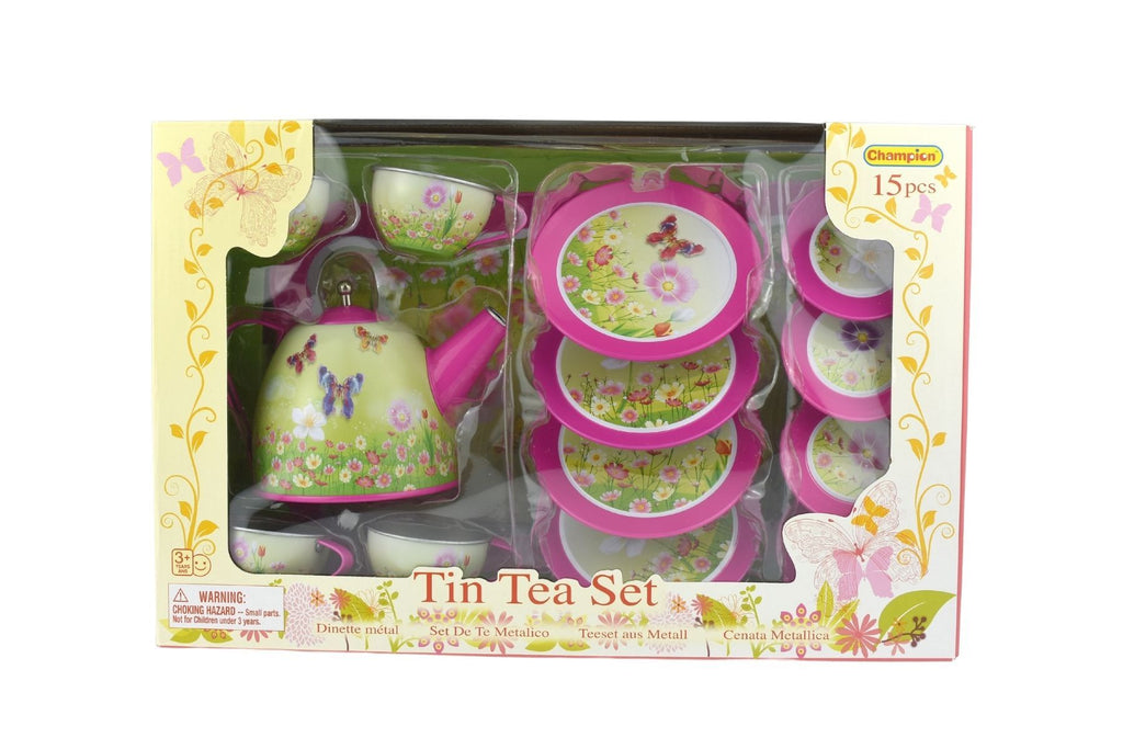 Champion - Tin Tea Set 15 piece Pink Butterfly