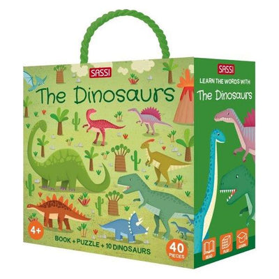 Sassi - Book, Puzzle 40 piece & 3D Figures The Dinosaurs