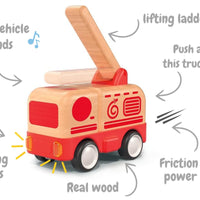 Wanborns - Lights & Sound Wooden Friction Vehicle Fire Engine