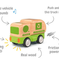 Wanborns - Lights & Sound Wooden Friction Vehicle Recycling Truck