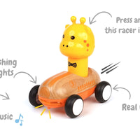 Wanborns - Wooden Press Go Racing Car Giraffe