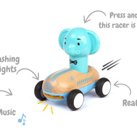 Wanborns - Wooden Press Go Racing Car Elephant