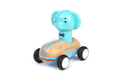 Wanborns - Wooden Press Go Racing Car Elephant