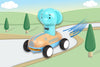 Wanborns - Wooden Press Go Racing Car Elephant