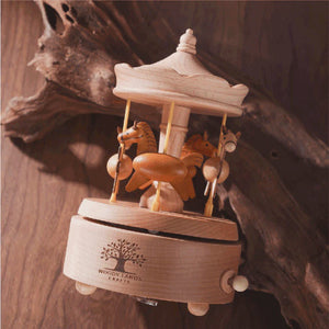 Woody Lands Crafts - Music Box Carousel with Dancing Horses