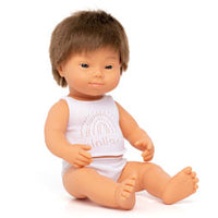 Miniland Dolls - 38cm Caucasian Boy Brunette with Down Syndrome Boxed