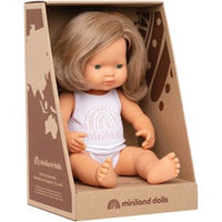 Miniland Dolls - 38cm Caucasian Girl Dark Blonde Boxed