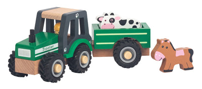 Toyslink - Wooden Tractor Green with Trailer & Driver