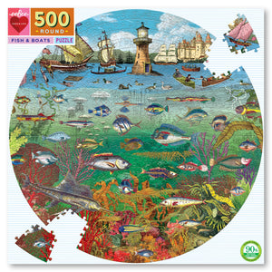 Eeboo - Puzzle Round 500 Piece Fish And Boats