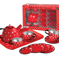 Champion - Tin Tea Set 15 piece Polka Dot Red