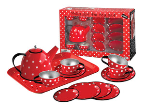 Champion - Tin Tea Set 15 piece Polka Dot Red