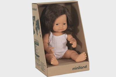 Miniland Dolls - 38cm Caucasian Girl Brunette Boxed
